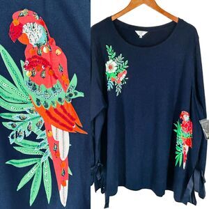 Tropical Crown and Ivy Knit Top NEW Plus Size 3X Side Bows SEQUINS Parrot Flower